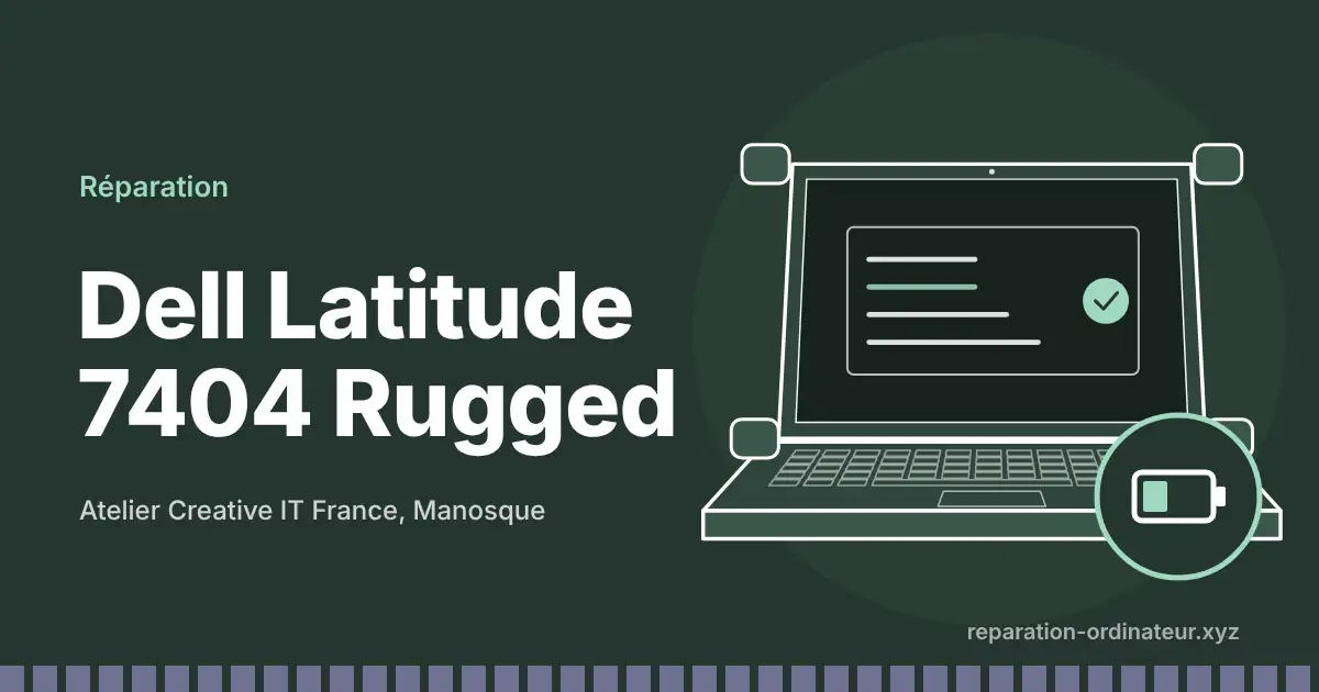 Illustration : réparation Dell Latitude 7404 Rugged à l’atelier Creative IT France de Manosque