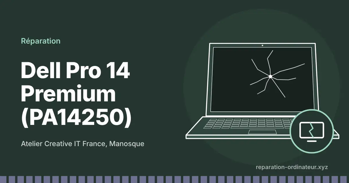 Illustration : réparation Dell Pro 14 Premium (PA14250) à l’atelier Creative IT France de Manosque