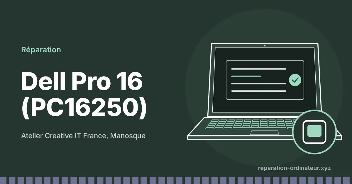 Illustration : réparation Dell Pro 16 (PC16250) à l’atelier Creative IT France de Manosque